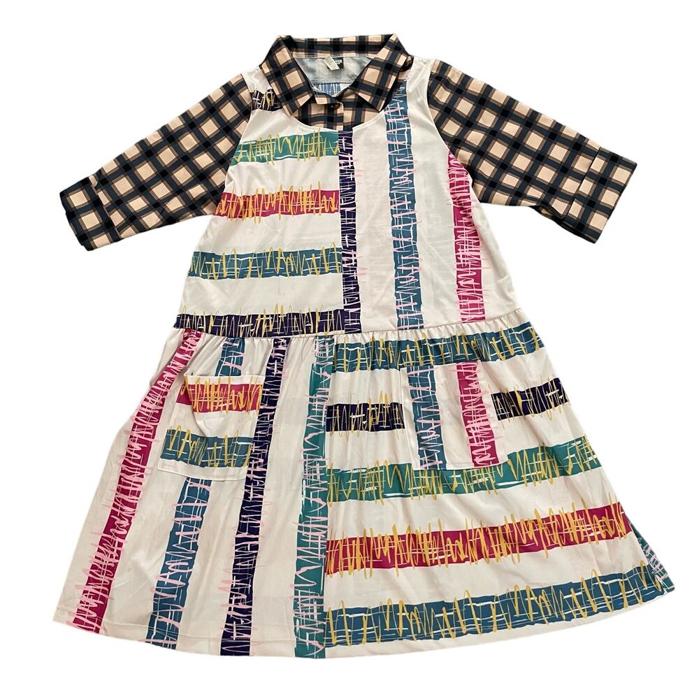 Stranger Things 4 Womens Size L-XL Plaid Brown Colorful Stripes Dress Costume